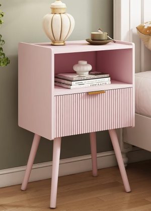 Modern Bedside Table With Storage Drawer Wood Shelf