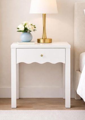 Scalloped Edge Bedside Table With Drawer Open Shelf