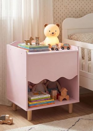 Kids Scalloped Side Table With Storage Compartment Wooden